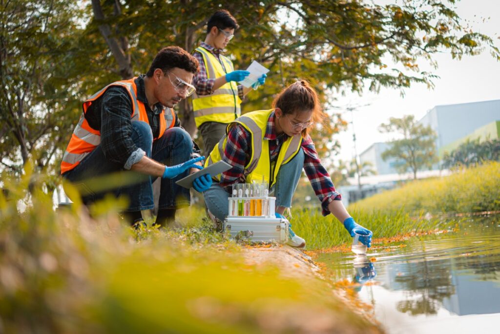 Estudiantes haciendo practicas para ser biologo ambiental